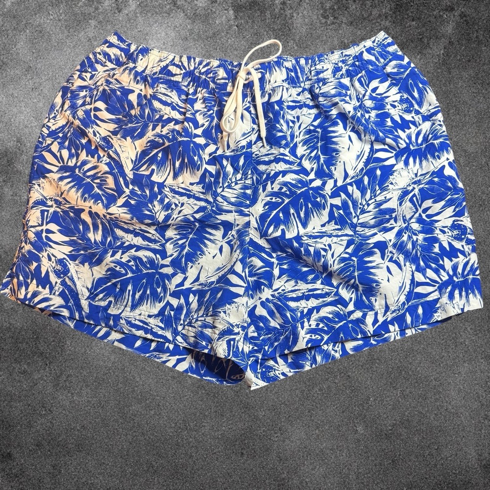 Columbia PFG Swim Trunks Mens XL Blue White Tropical Leaf Print Beach Shorts NWT
